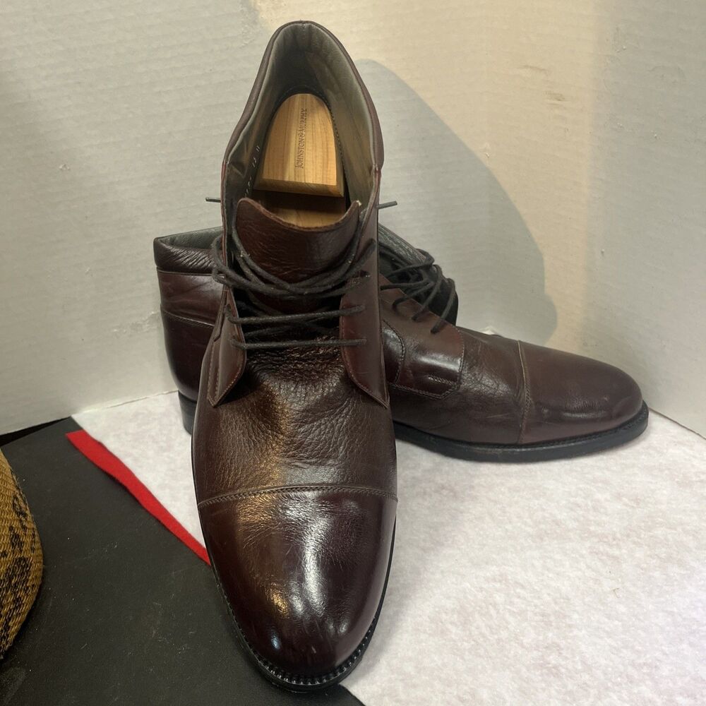 Johnston & Murphy Deerskin Brown Leather Oxford Dress Ankle Shoes 13M Italy